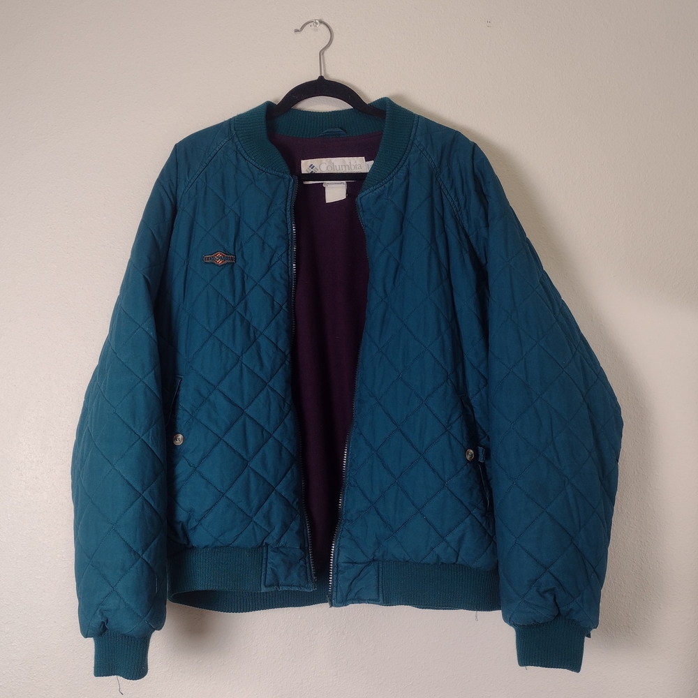 Vintage 90s Columbia Distressed Quilted Bomber Jacket Teal Men's XL